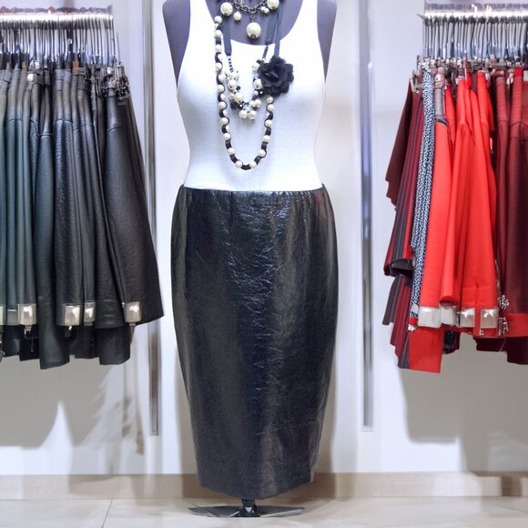 Hilary Radley Sexy Faux Patent Leather Midi Pencil Skirt zipper slit at side XL - Picture 1 of 6